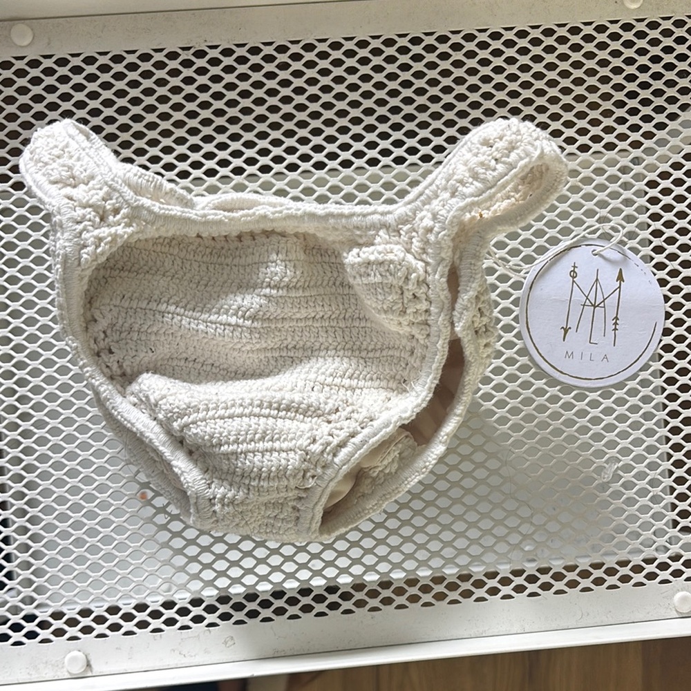 Cream Crochet Bikini with Elastic Fit
